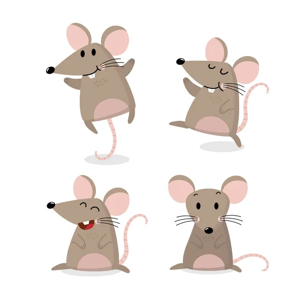 Cute Mouse Vector Set Little Rat Has Long Tail Collection — Stock Vector