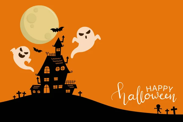 Perili köşk ve korkunç hayaletlerle dolu Cadılar Bayramı tebrik kartın kutlu olsun. Tatil partisi posteri. - Vektör