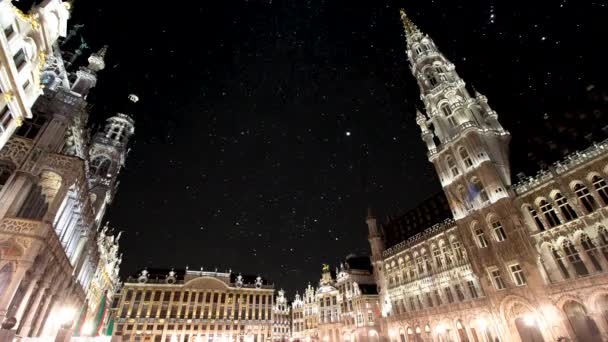 Time Lapse Night Grand Place Brussels Belgium Stark Sky Fonce — стоковое видео