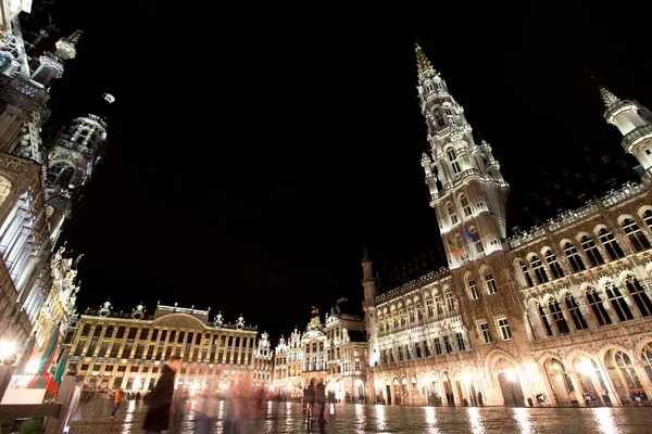 Vue Panoramique Nocturne Grande Place Bruxelles Belgique Sous Pluie Une — Photo