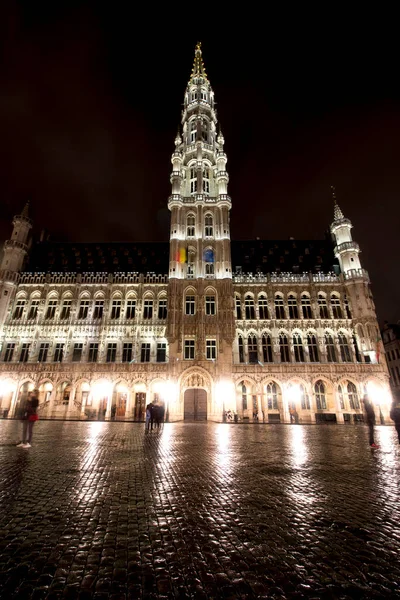 Vue Panoramique Nocturne Grande Place Bruxelles Belgique Sous Pluie Une — Photo