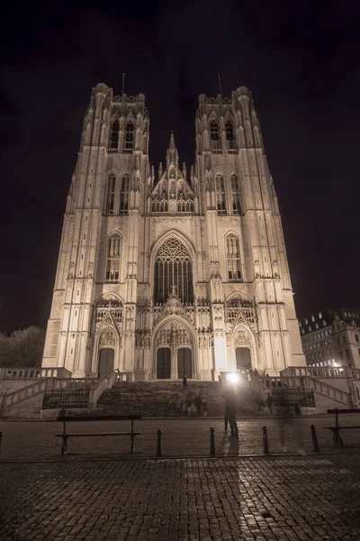 Kathedrale Michael Und Gudula Brüssel Bei Nacht — Stockfoto