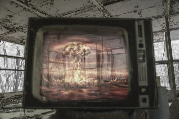 Заброшенный Город Чернобыль Старый Телевизор — стоковое фото