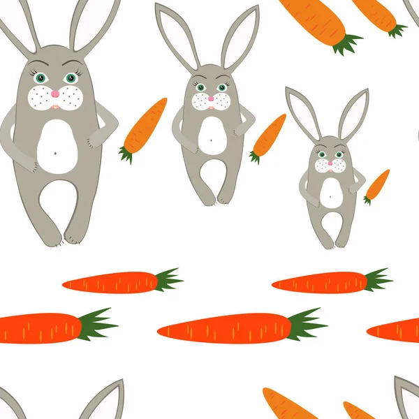 Beyaz zemin üzerinde havuç olan tavşanın vektör deseni çizimi.