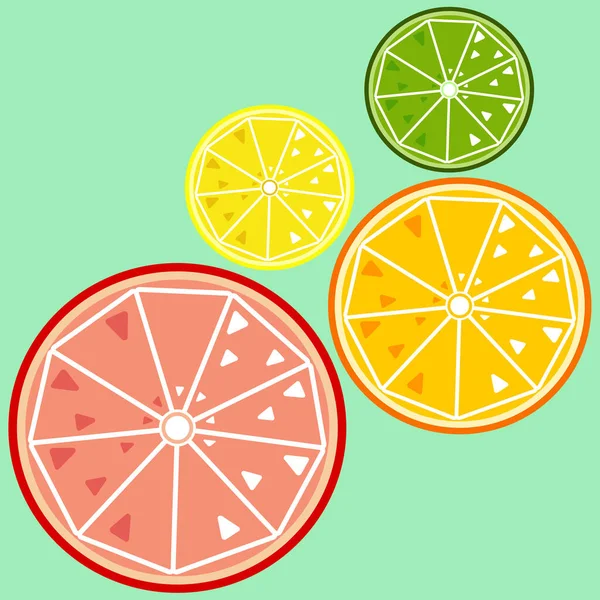 Limon, portakal, limon ve greyfurt dilimleri. Modern tarz, düz..