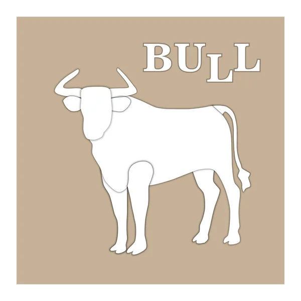 Beyaz Yeni Yıl Boğası 'nın temsilcisi. Kağıt kesim stili. Boğa ikonu minimalist tasarımı. 2021 yılının sembolü. Güç kavramı. Soyut hayvan çizimi..