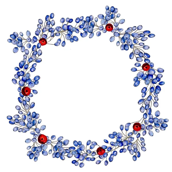 Suluboya sonbahar çerçevesi. El yapımı sonbahar yaprakları ve beyaz yalıtılmış arka planda mavi mahonia berris. Tebrik kartı veya Davetiye