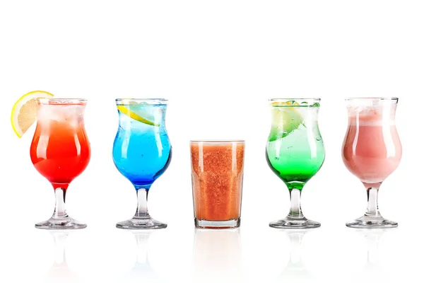 Vijf Kleurrijke Cocktails Geïsoleerde Backround — Stockfoto