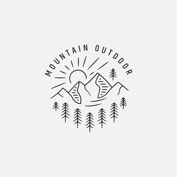 Dağ Eli Logo Şablonu. Logotype, Etiket, Rozet, Amblem için Vector Design Element Vintage Style. Dağ Logosu, Tepeler Logosu, Dağ Sembolü, Dağ İkonası, Retro Logosu, Kaya Dağcısı Logosu.