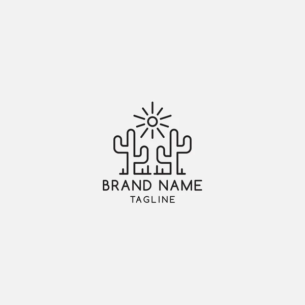 Cactus Line Art Logo Design Template Vector — 스톡 벡터