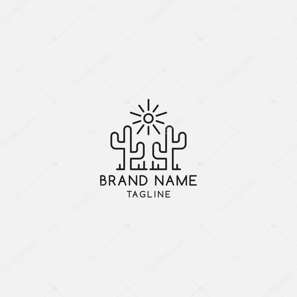 Cactus line art logo design template - vector