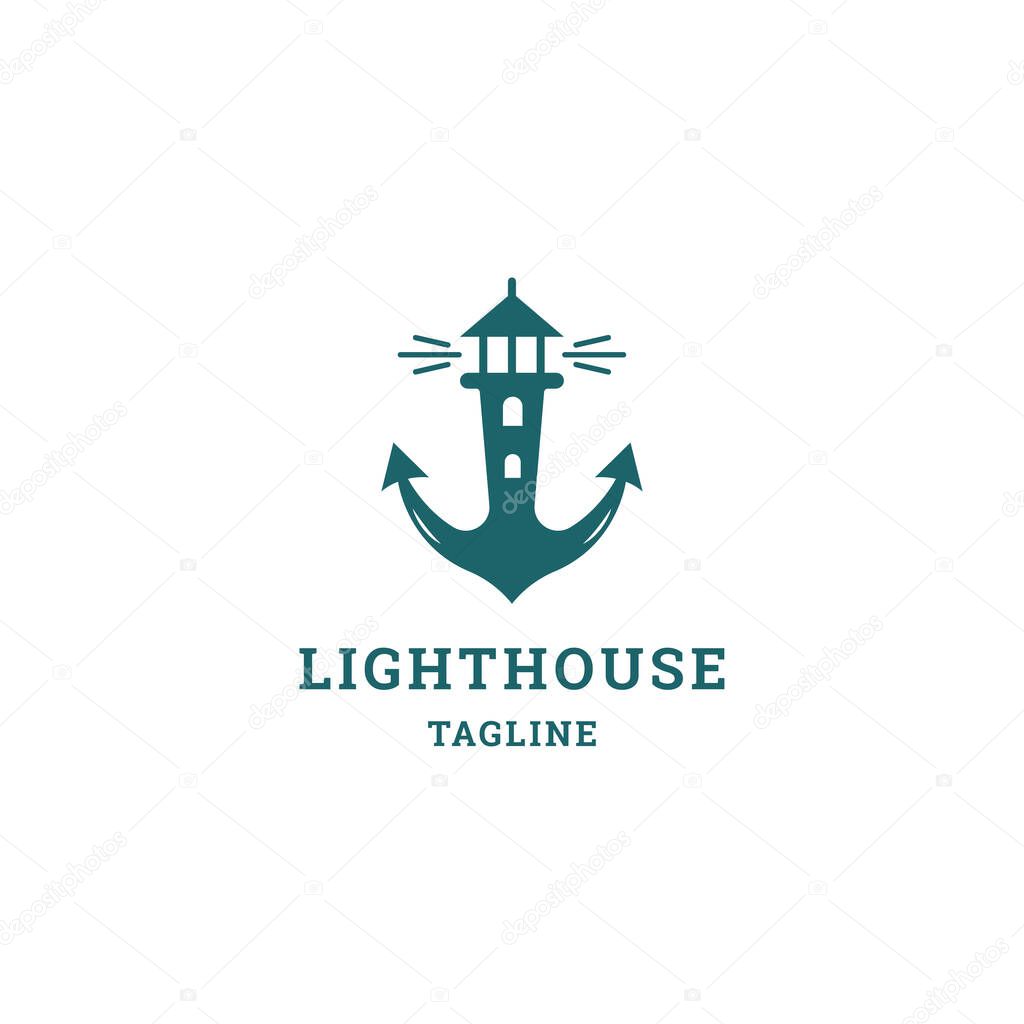 Anchor lighthouse logo. Flat style logo vector.