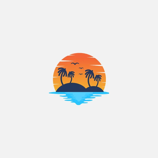 Ontwerp Sjabloon Voor Zonsondergang Zonsopgang Palmbomen Vector — Stockvector