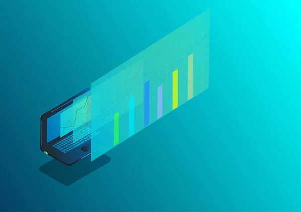 Isometric Laptop ve finanssal büyüme grafiği konsepti