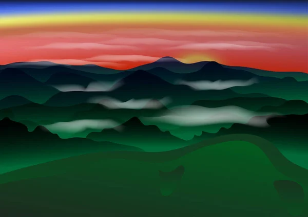 Gün batımı dağları bulutlu manzara ağ renkleri