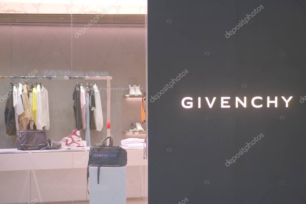Close up shop sign of GIVENCHY. French fashion brands