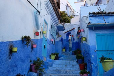 Şef Fas 'ta mavi ve beyaz boyalı evler
