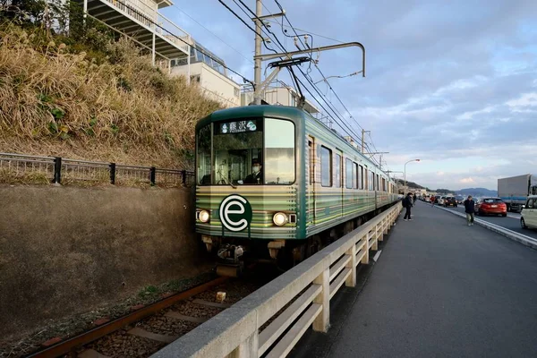 Kamakura Kanagawa Japón Dic 2019 Tren Del Ferrocarril Eléctrico Enoshima — Foto de Stock