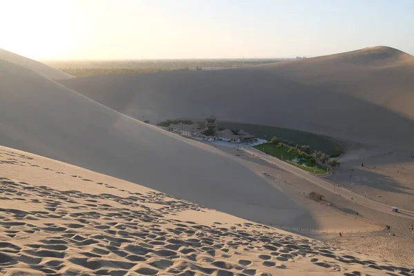 Dunhuang Gansu China Junho 2020 Vista Alto Ângulo Lago Crescent — Fotografia de Stock