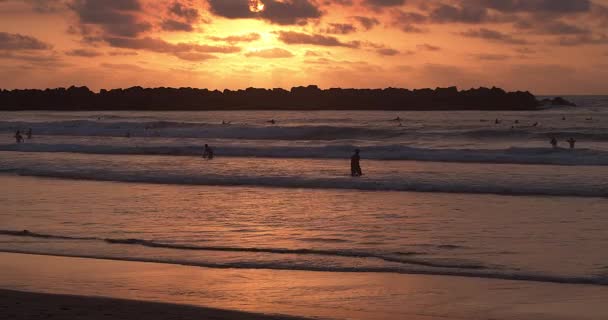 Červený Krásný Západ Slunce Pláži — Stock video