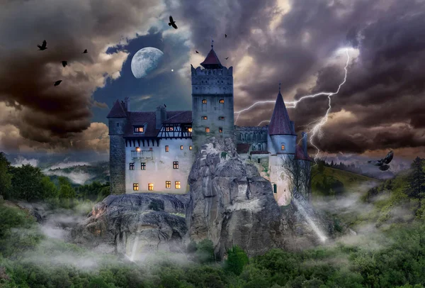 Famoso Castello Storico Del Conte Dracula Nella Città Bran Leggendario — Foto Stock