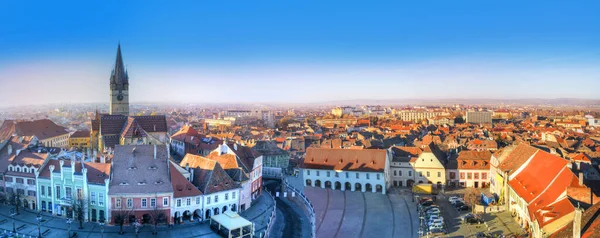 Cityscape Sibiu Most Pretty Historic Architecture Lutheran Cacathedral Presional House — стокове фото