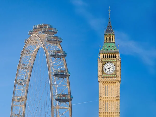 Közelkép Híres Mérföldkő Anglia Big Ben London Eye Blue — Stock Fotó