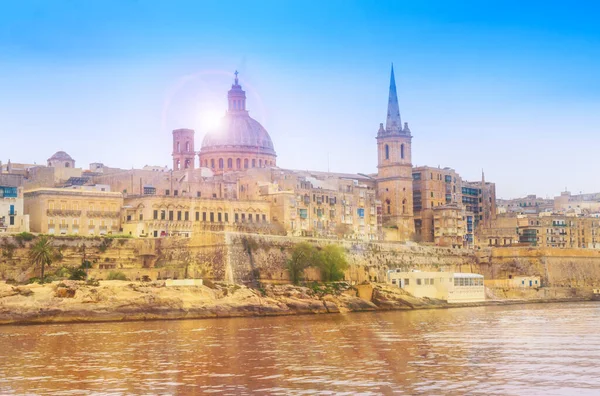 Antiga Arquitetura Medieval Vila Valletta Pôr Sol Malta — Fotografia de Stock