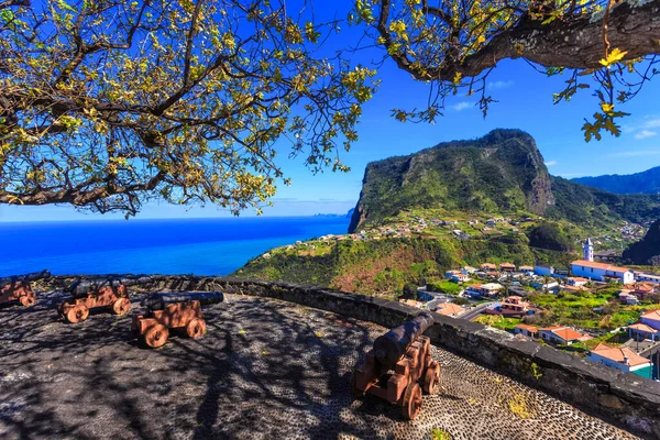 Faial Bölgesi Üzerindeki Şehir Madeira Adası Ndaki Ünlü Kale Antika — Stok fotoğraf