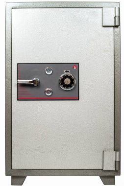 Para ve değerli eşyalar için bir kiralık kasa ya da beyaz kasada izole edilmiş bir kasa.