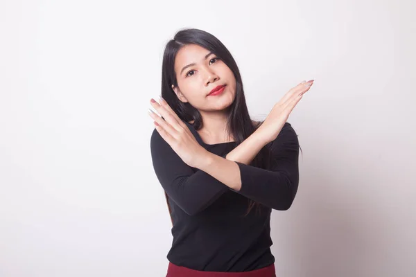 Hermosa Joven Asiática Mujer Decir Sobre Fondo Blanco — Foto de Stock