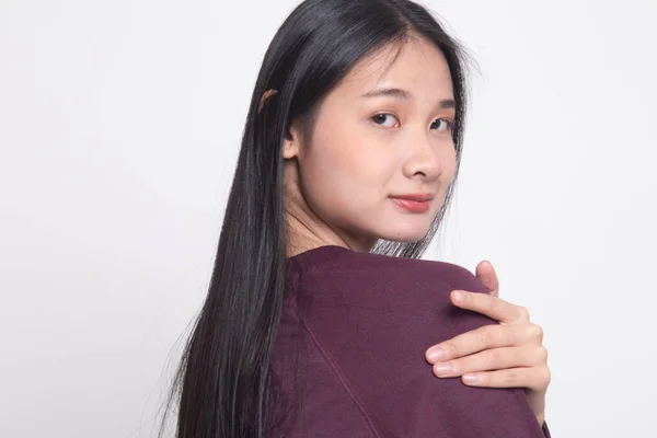 Glücklich Schöne Junge Asiatische Frau Auf Weißem Hintergrund — Stockfoto