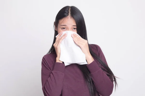 Fiatal Ázsiai Van Influenza Beteg Fehér Háttér — Stock Fotó