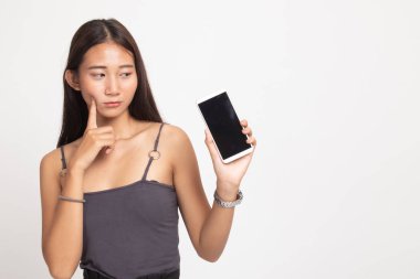 Cep telefonlu genç Asyalı kadın..