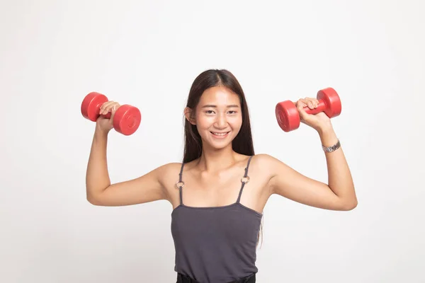 Saludable mujer asiática con mancuernas . — Foto de Stock