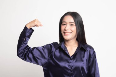 Güzel genç Asyalı kadın flex pazı.