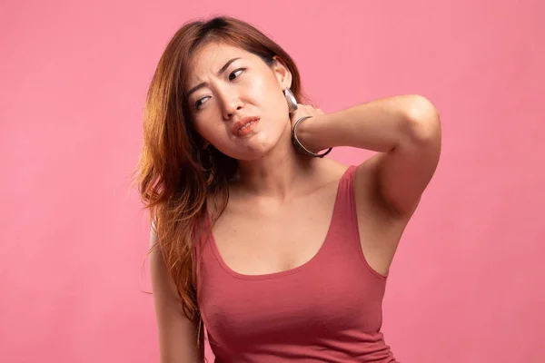 Joven asiática mujer got cuello dolor . —  Fotos de Stock