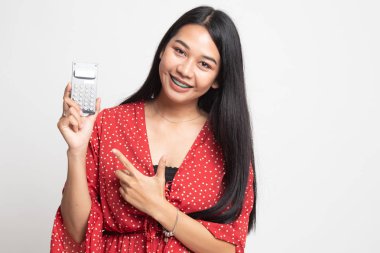 Hesap makinesi noktasına Asyalı kadın.