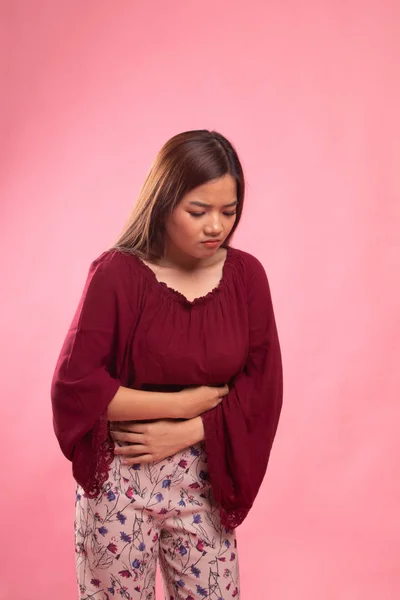 Young Asian woman got stomachache. — Stock Photo, Image