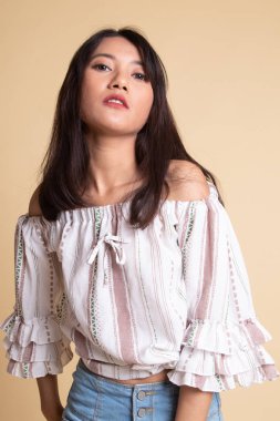 Asyalı güzel bir kadının portresi.