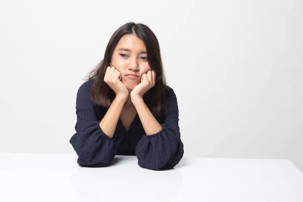 Asiática Chica Con Triste Emoción Blanco Fondo —  Fotos de Stock