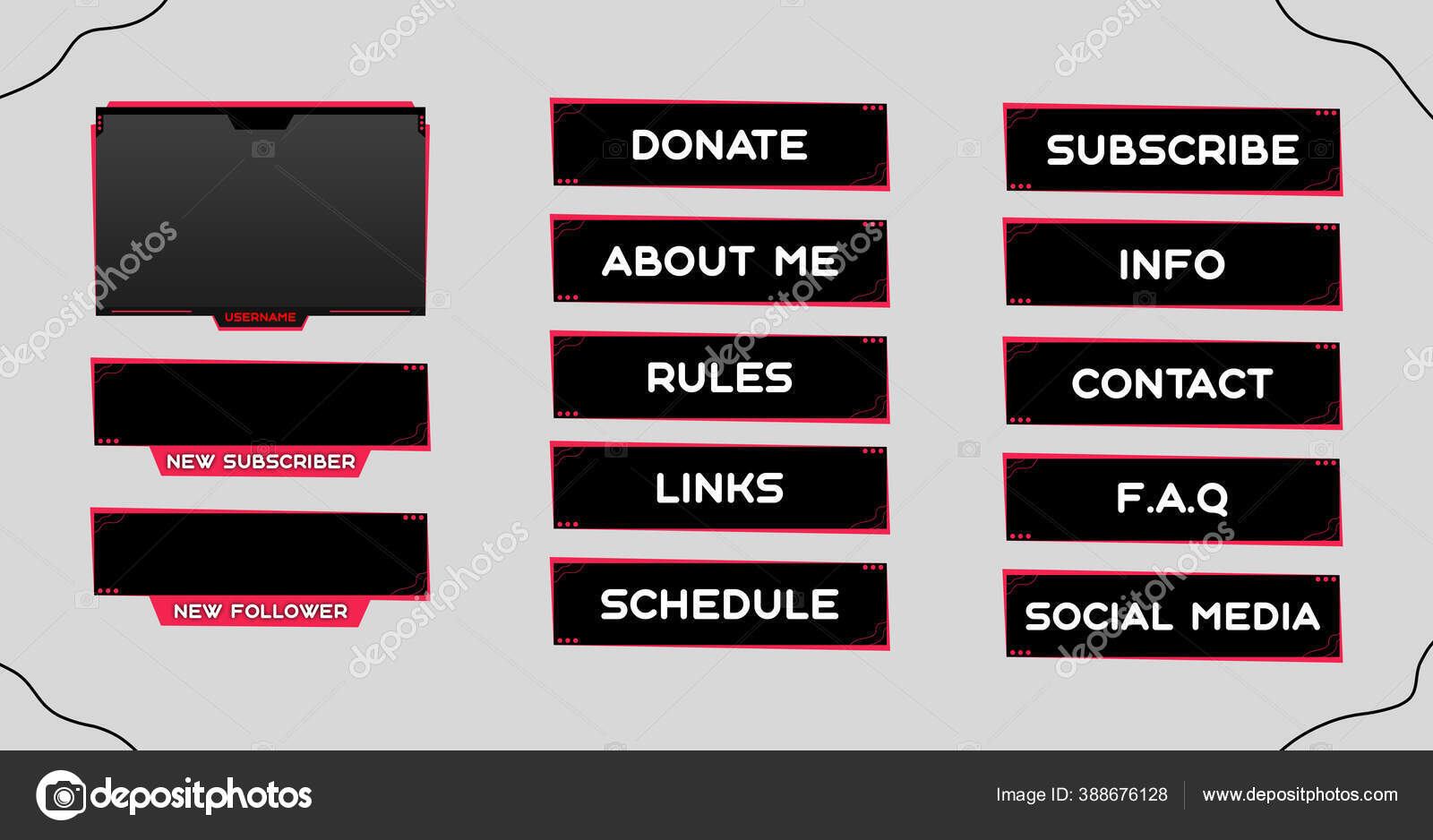 Twitch Set Modern Black Red Gaming Panels Overlays Live Streamers Stock Photo Image By C Buffik Sk