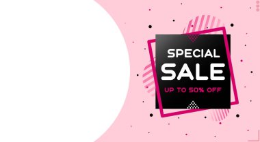 Pembe arka planda geometrik şekilli modern özel satış afişi şablonu