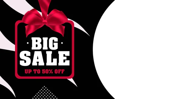 Big Sale Modern Banner Template Red Bow Black Background — Stock Photo, Image