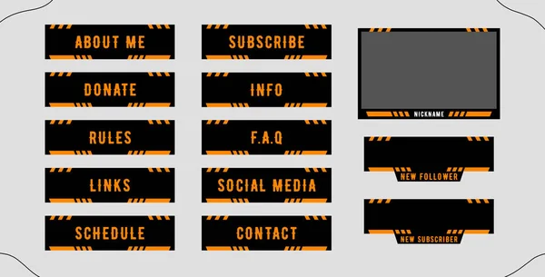 Twitch Set Van Moderne Oranje Zwarte Gaming Panelen Overlays Voor — Stockfoto