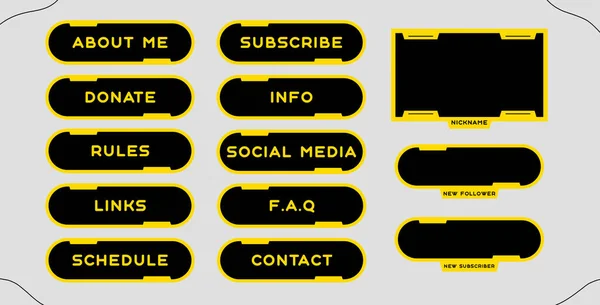 Twitch Set Van Moderne Ronde Yello Zwarte Gaming Panelen Overlays — Stockfoto