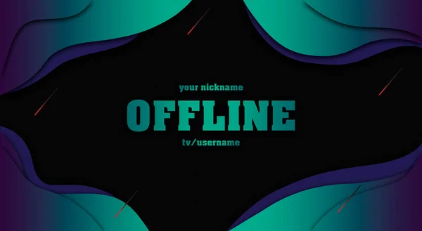 Twitch abstract offline hud screen banner 16:9 for stream. Offline green purple shapes background. Streaming offline screen. Twitch screensaver for offline streamer broadcast.