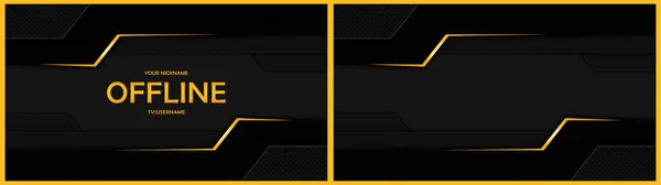 Twitch gold modern offline hud screen banner 16:9 for stream. Offline black background with elegant gold elements. Screensaver for offline broadcast. Twitch offline screen.  Abstract background.