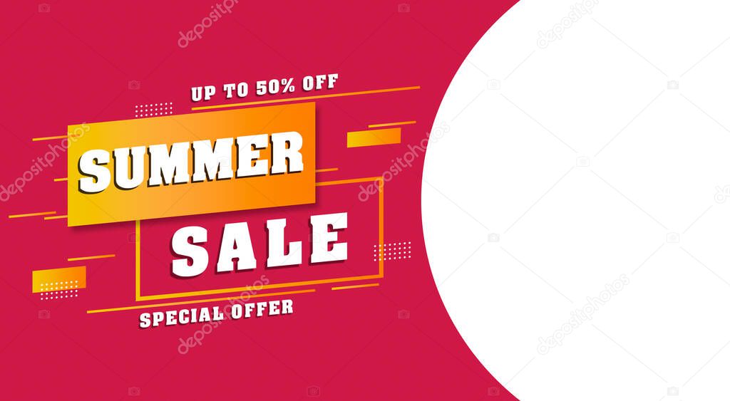 Banner for a hot summer sale. Trendy texture. Calling season, weekend, holiday logo. Summer time wallpaper. Have a good day. Modern vector lettering. Fashionable style.