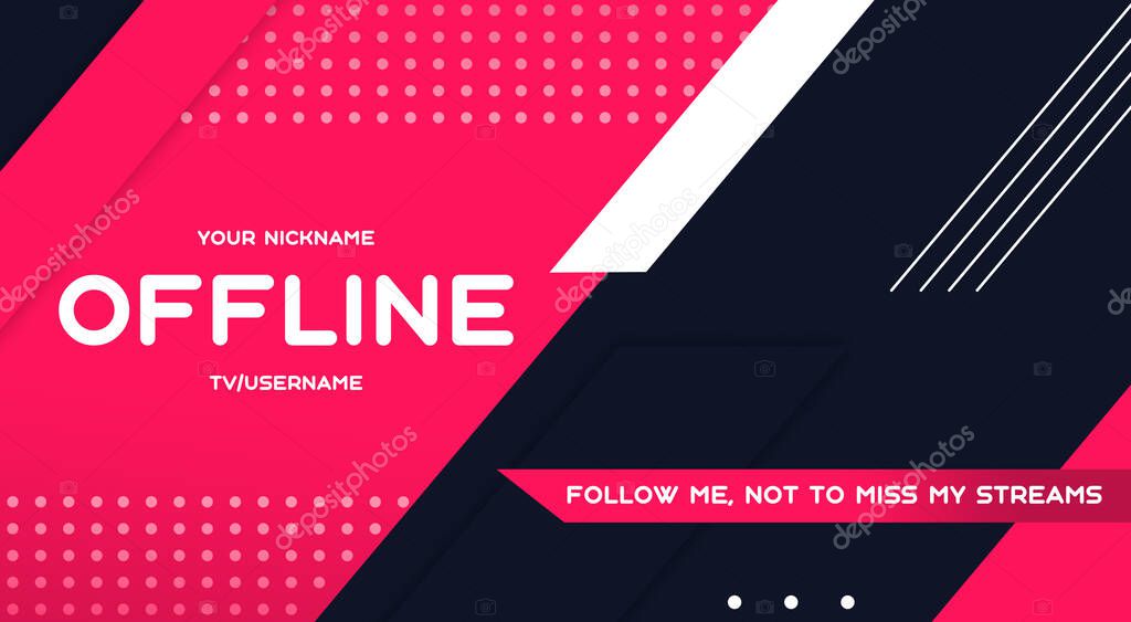 Twitch geometric offline hud screen banner 16:9 for stream. Offline red background with shapes. Streaming offline screen. Twitch screensaver for offline streamer broadcast.